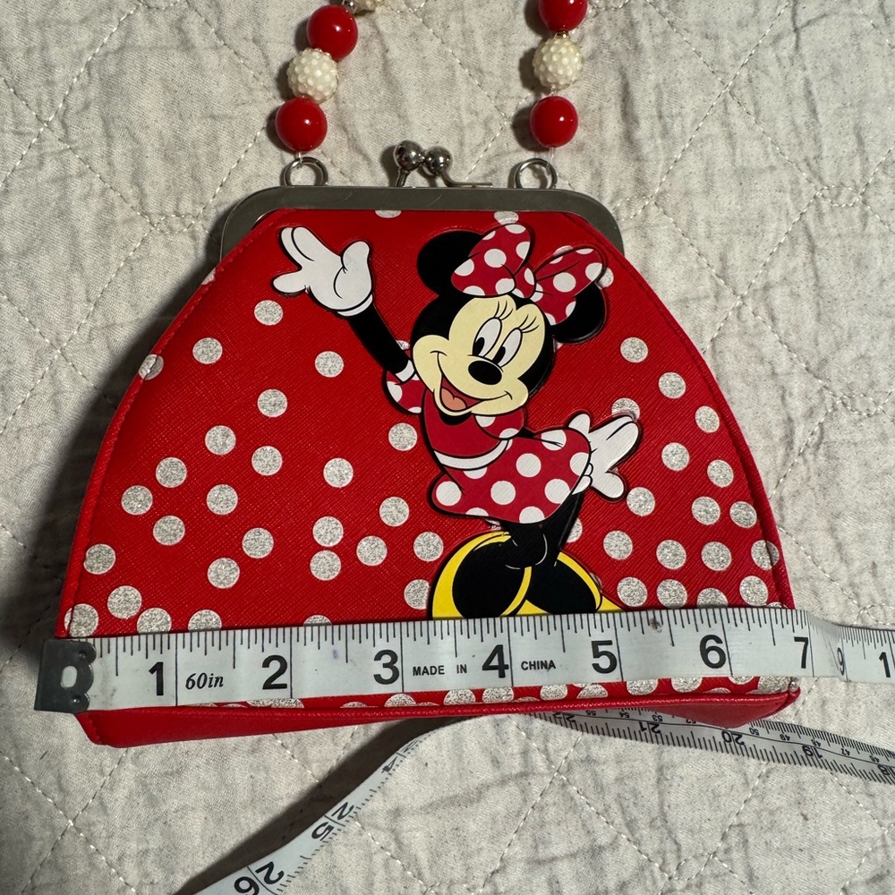 Disney Minnie Mouse Red Polka Dot Kiss Lock Purse Mini Handbag Cute Reto Style - Picture 4 of 7